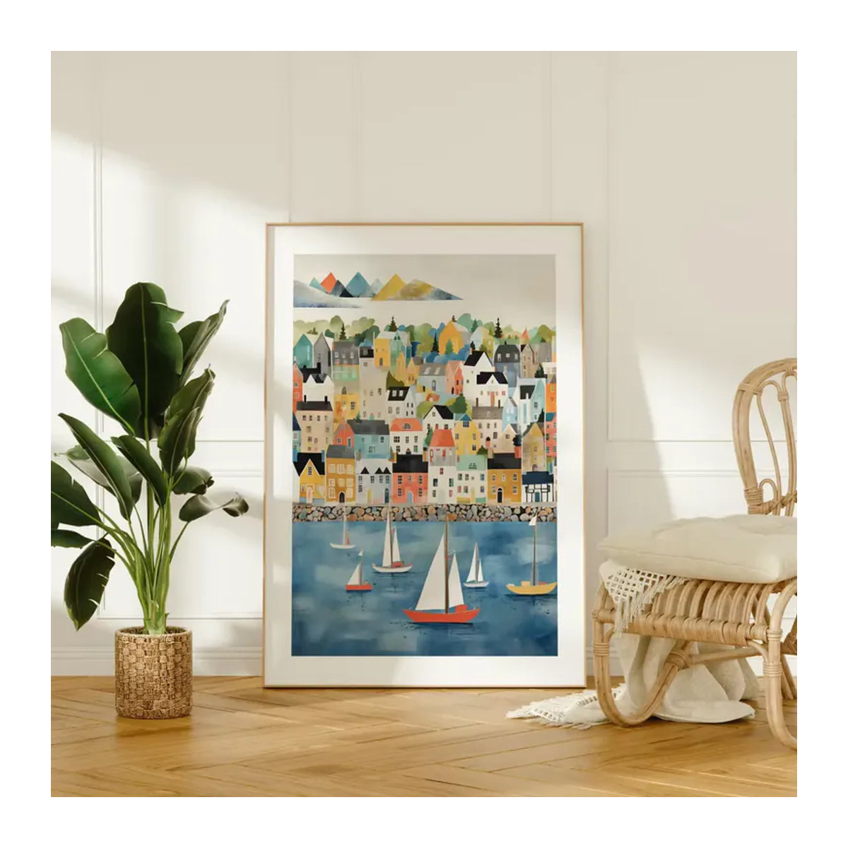 Grafikdruck Küstenstadt Shenzhen als maritime Wandkunst in Hochformat, mehrfarbig auf Papier - Bild 4
