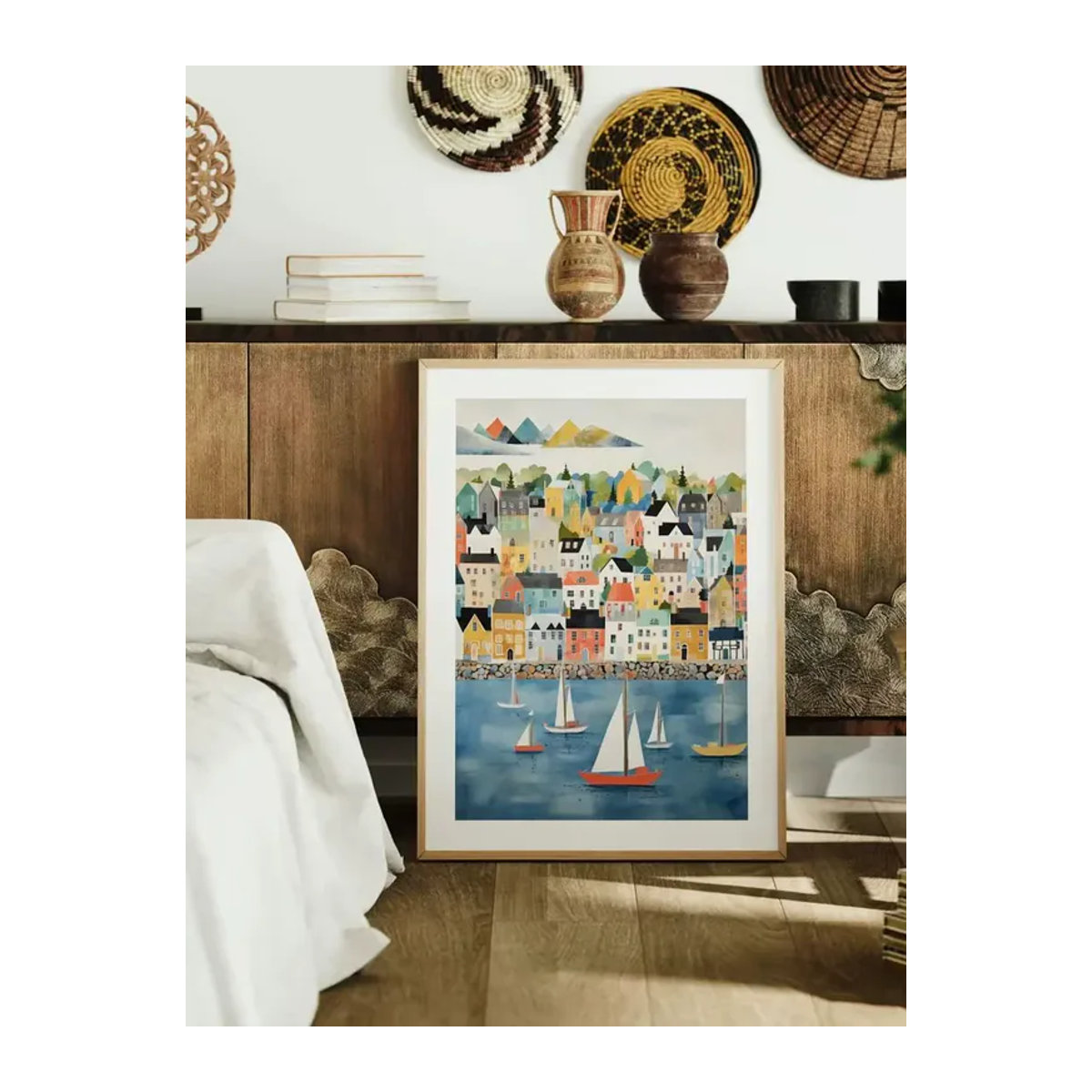 Grafikdruck Küstenstadt Shenzhen als maritime Wandkunst in Hochformat, mehrfarbig auf Papier - Bild 6