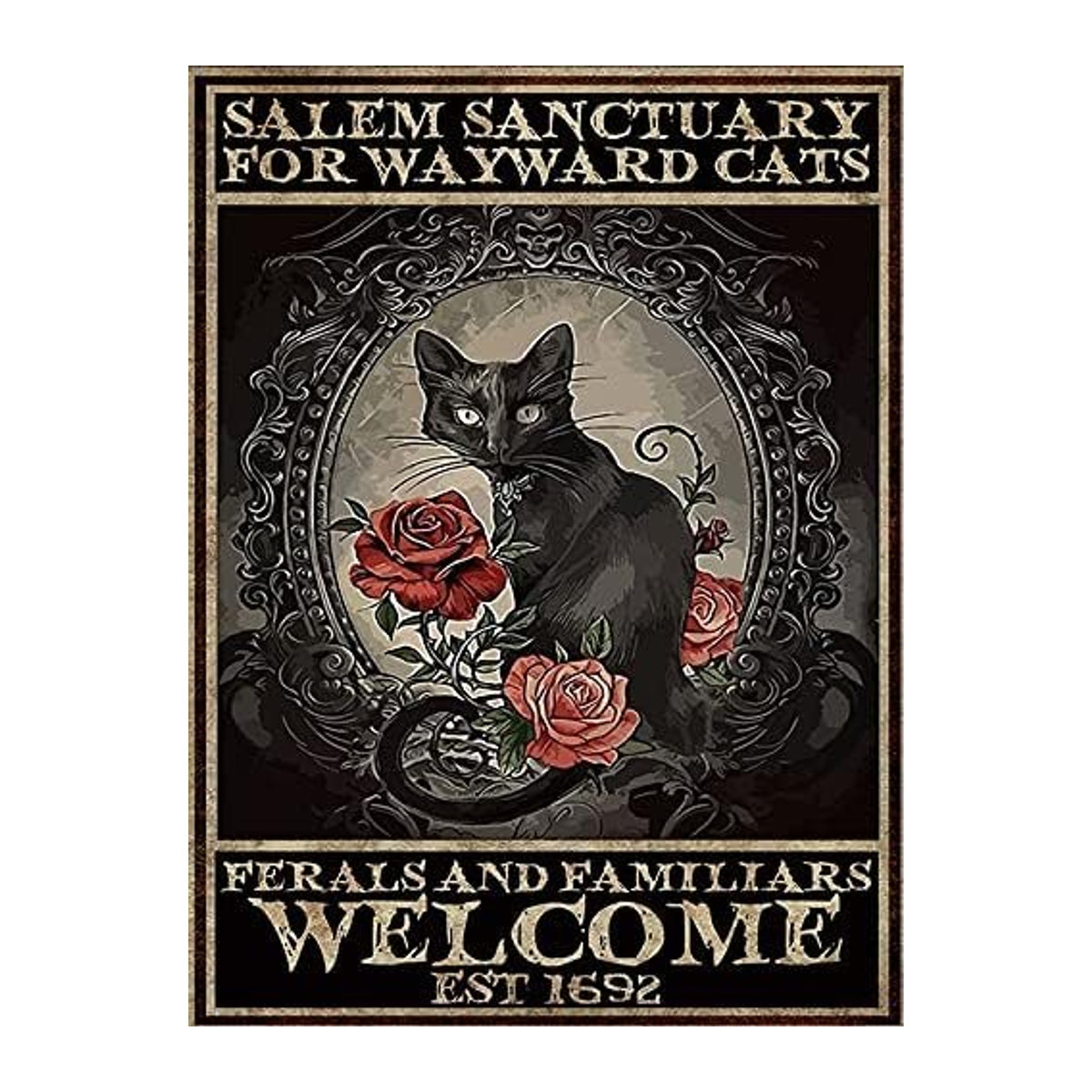 Graman Blechschild Black Cat Poster – Vintage Halloween Wanddeko mit schwarzer Katze in Schwarz und Mehrfarbig - Bild 1