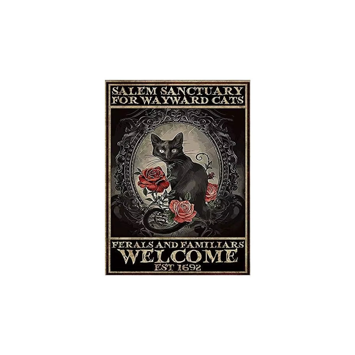 Graman Blechschild Black Cat Poster – Vintage Halloween Wanddeko mit schwarzer Katze in Schwarz und Mehrfarbig - Bild 2
