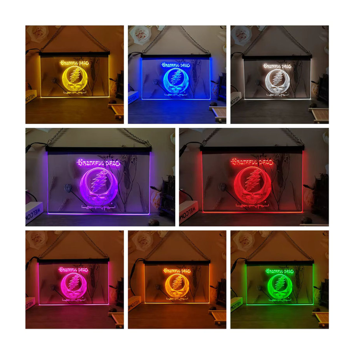 Grateful Dead LED Neon Schild in Violett und Bunt, Retro Wanddekoration aus Kunststoff, Rechteckig - Bild 1