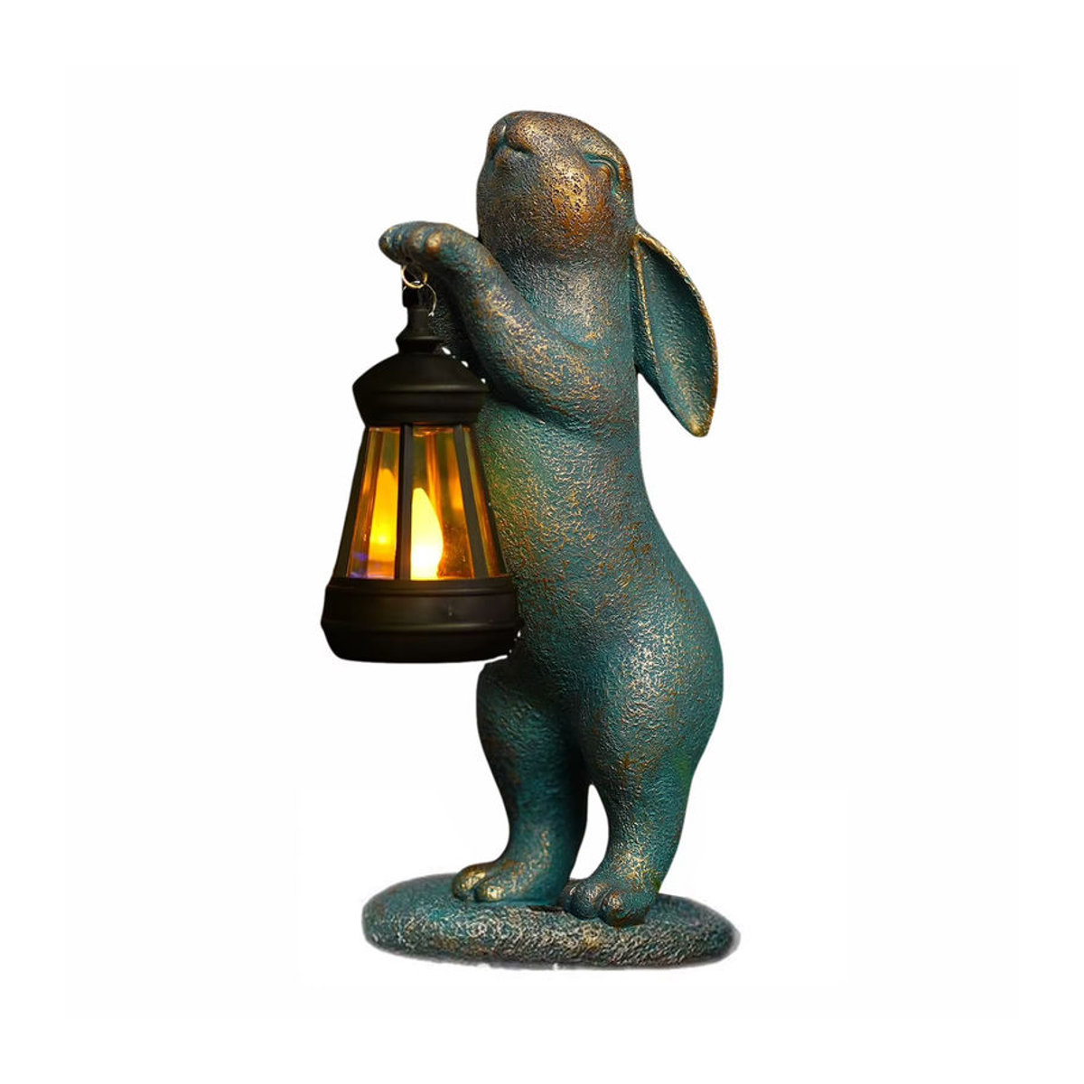 Graue Gartenstatue Kaninchen mit Solarlaterne aus Kunstharz zur Dekoration für Terrasse, Hof und Rasen - Bild 5