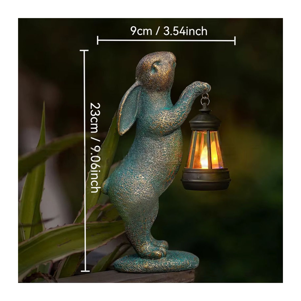 Graue Gartenstatue Kaninchen mit Solarlaterne aus Kunstharz zur Dekoration für Terrasse, Hof und Rasen - Bild 6