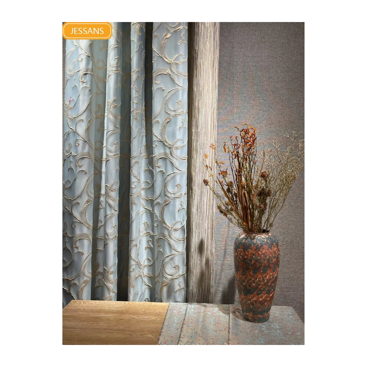 Graue Jacquard-Verdunkelungsvorhänge mit Bronzing-Effekt und Prägung für Wohnzimmer und Schlafzimmer - Bild 2
