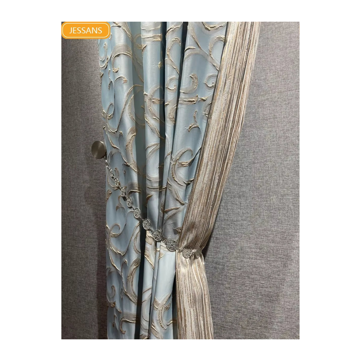 Graue Jacquard-Verdunkelungsvorhänge mit Bronzing-Effekt und Prägung für Wohnzimmer und Schlafzimmer - Bild 4