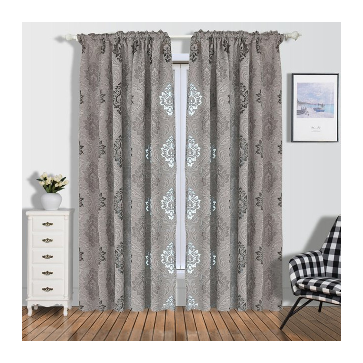 Grauer Jacquard-Vorhang zur Verdunkelung und Abschirmung für Schlafzimmer und Wohnzimmer - Bild 1