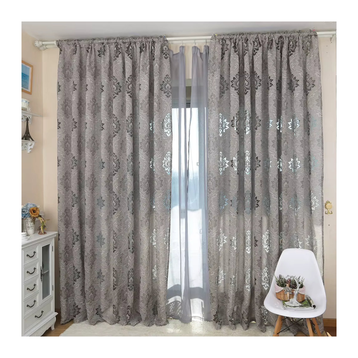 Grauer Jacquard-Vorhang zur Verdunkelung und Abschirmung für Schlafzimmer und Wohnzimmer - Bild 2