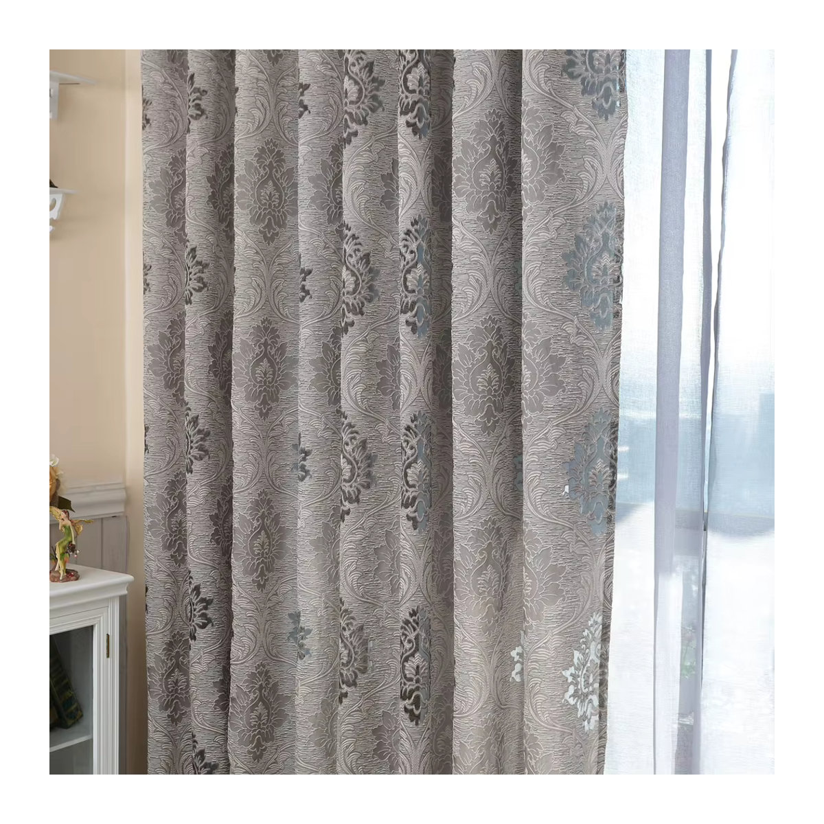 Grauer Jacquard-Vorhang zur Verdunkelung und Abschirmung für Schlafzimmer und Wohnzimmer - Bild 4
