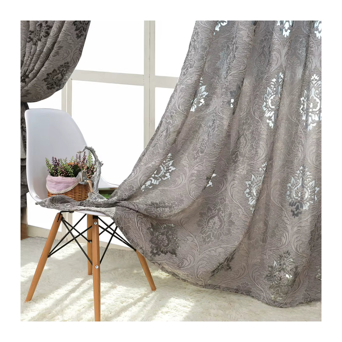 Grauer Jacquard-Vorhang zur Verdunkelung und Abschirmung für Schlafzimmer und Wohnzimmer - Bild 5