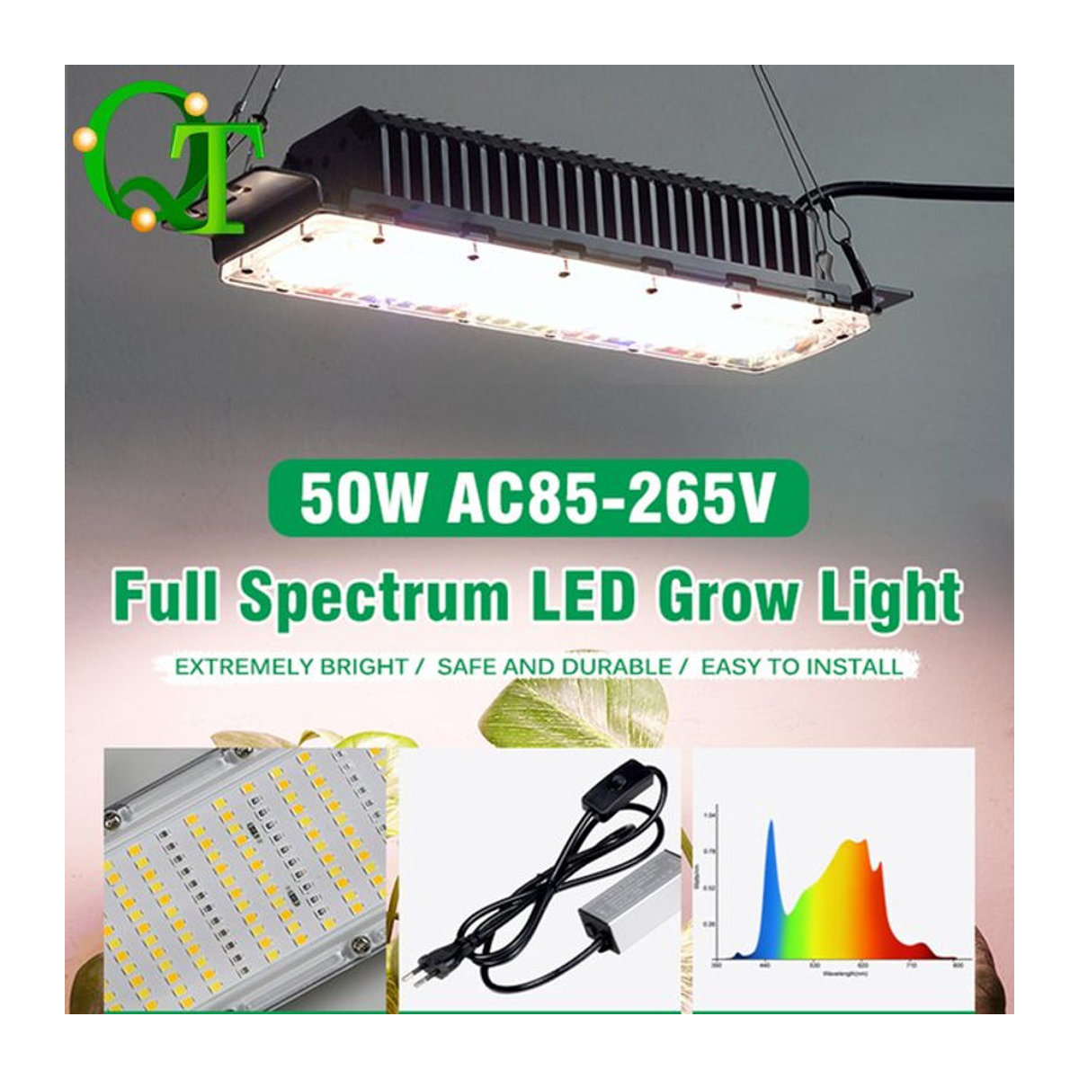 GRAXGROW Vollspektrum-LED-Pflanzenlicht 50 W wasserdicht für Gewächshaus und Hydrokultur - Bild 1