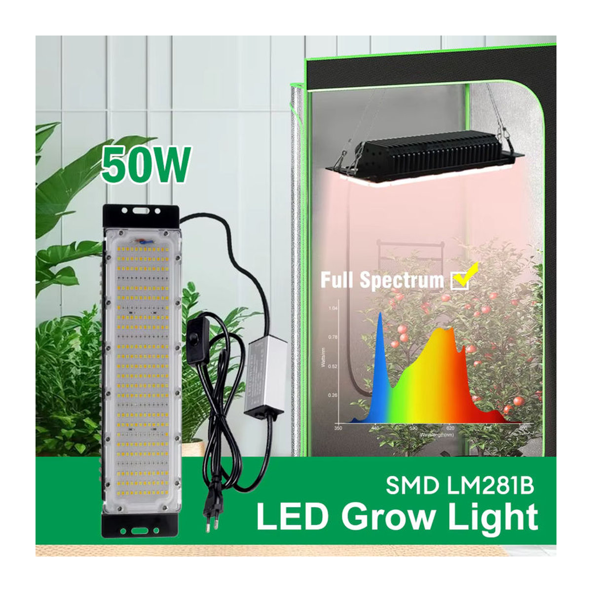 GRAXGROW Vollspektrum-LED-Pflanzenlicht 50 W wasserdicht für Gewächshaus und Hydrokultur - Bild 7