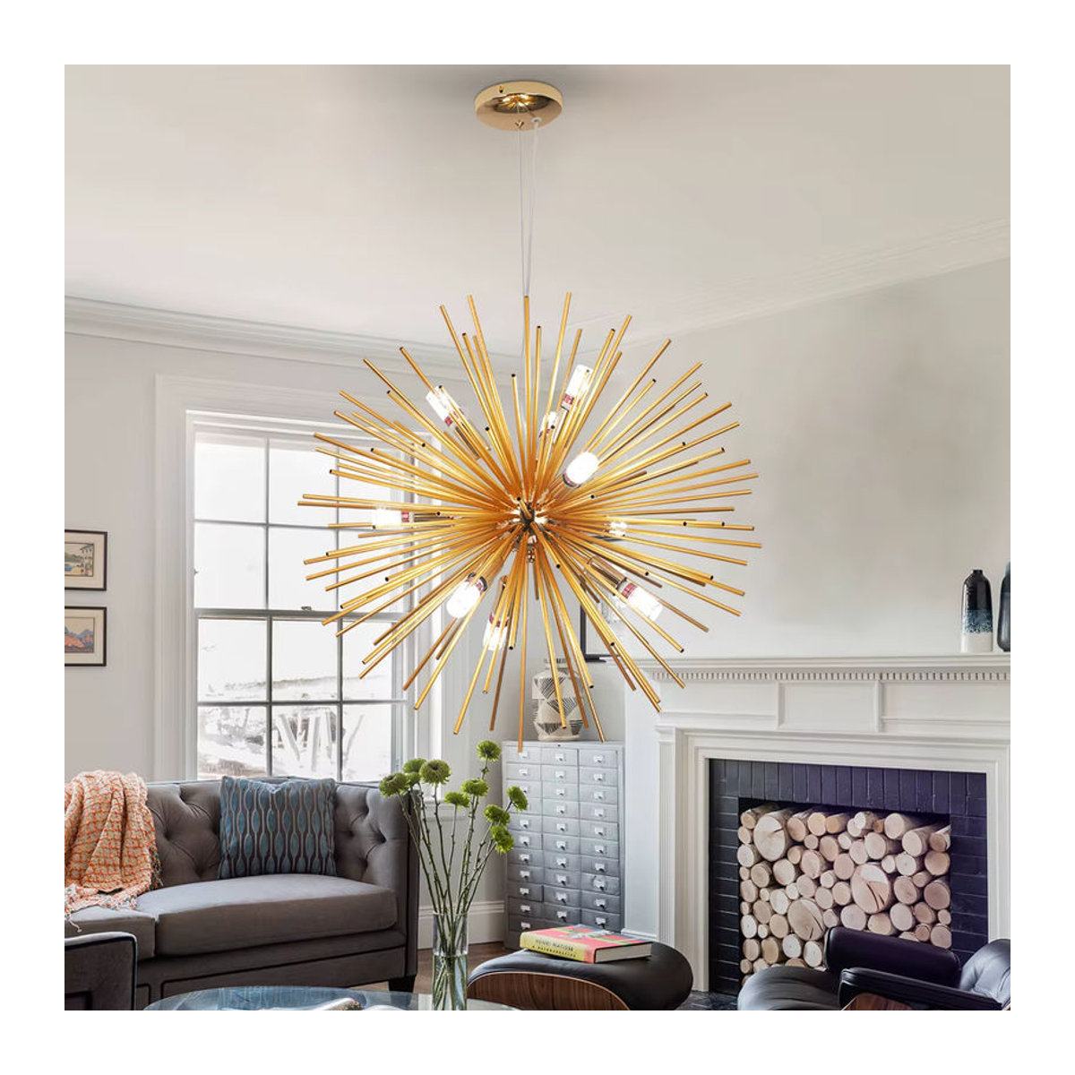 GreeLustr LED Feuerwerk Kronleuchter in Gold, moderner skandinavischer Pendelleuchte aus Metall für Esszimmer und Küche - Bild 3