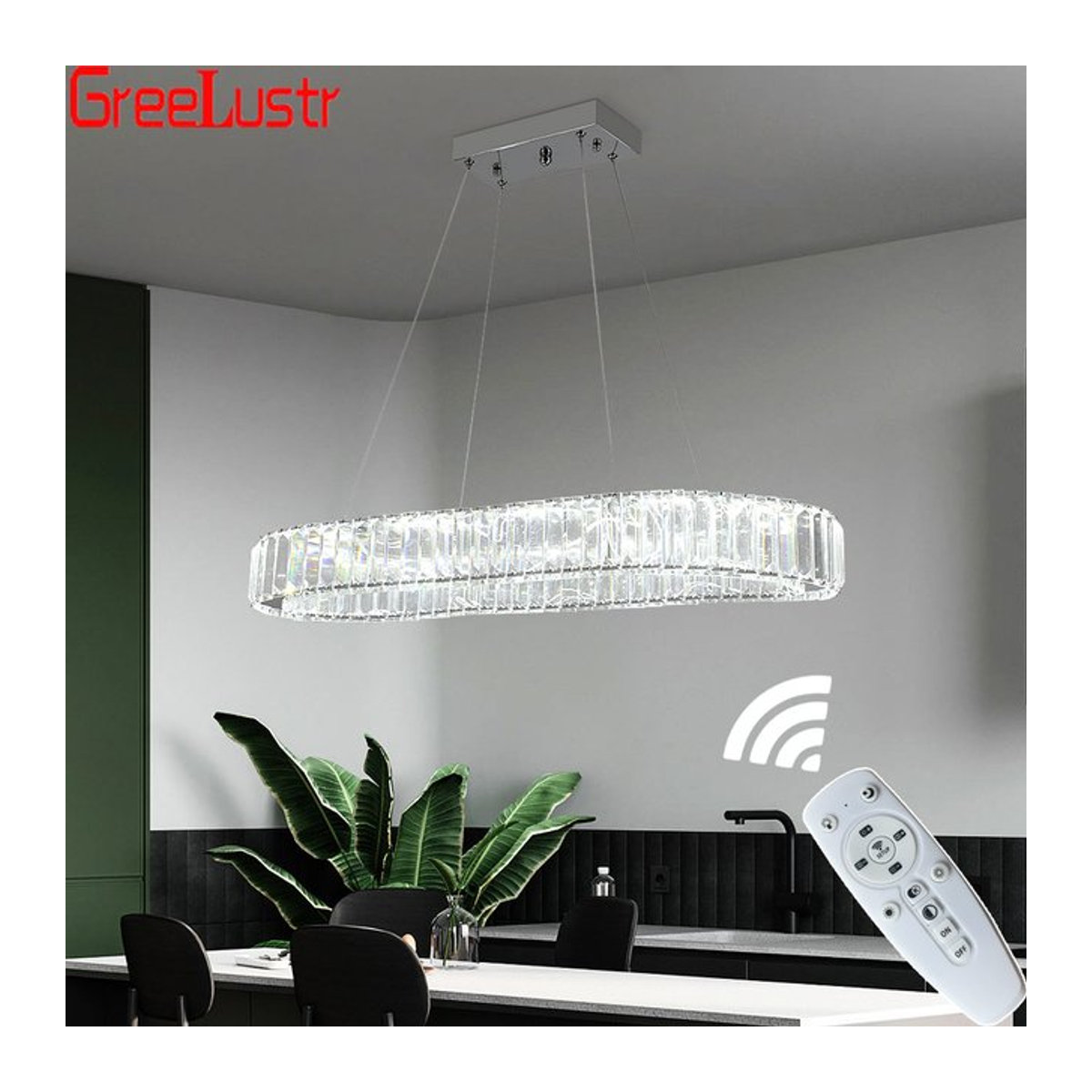GreeLustr LED Kronleuchter in Chrom mit modernem Kristall-Oval-Design als Deckenhängelampe für dein Wohnzimmer - Bild 1