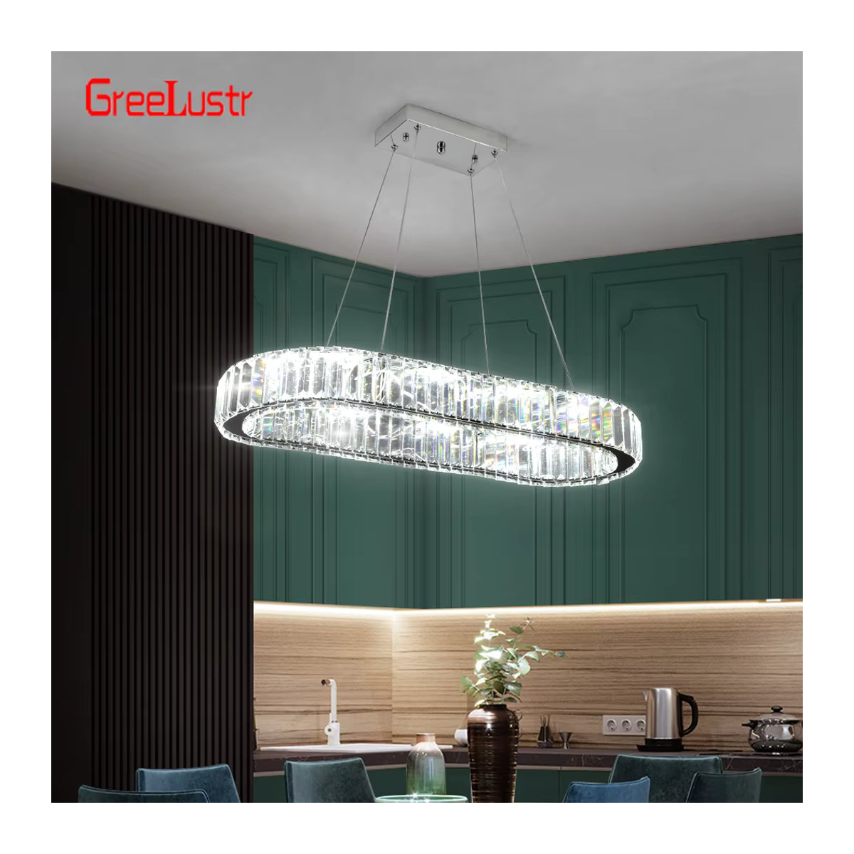 GreeLustr LED Kronleuchter in Chrom mit modernem Kristall-Oval-Design als Deckenhängelampe für dein Wohnzimmer - Bild 2
