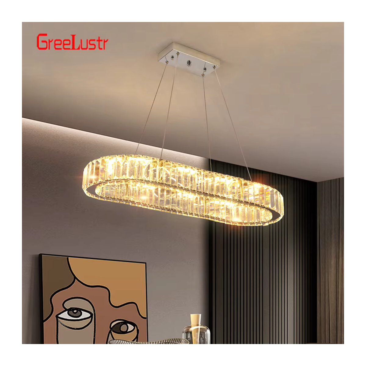 GreeLustr LED Kronleuchter in Chrom mit modernem Kristall-Oval-Design als Deckenhängelampe für dein Wohnzimmer - Bild 3