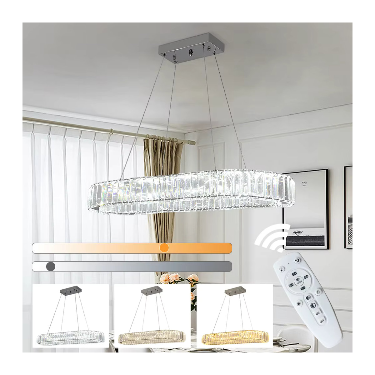GreeLustr LED Kronleuchter in Chrom mit modernem Kristall-Oval-Design als Deckenhängelampe für dein Wohnzimmer - Bild 6