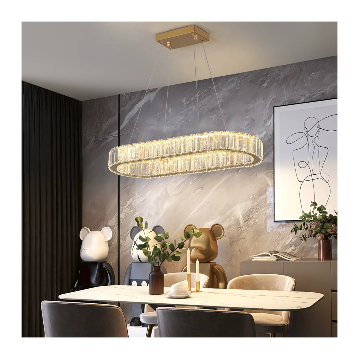 GreeLustr Moderne LED Kristall Kronleuchter in Silber mit Glas-Elementen - Bild 3