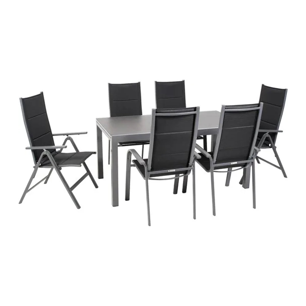 Greemotion Gartenmöbel-Set Grenada 6, 7-teilig in Schwarz mit Aluminium, Textilene und Glas-Tischplatte für Garten, Terrasse und Wintergarten - Bild 1