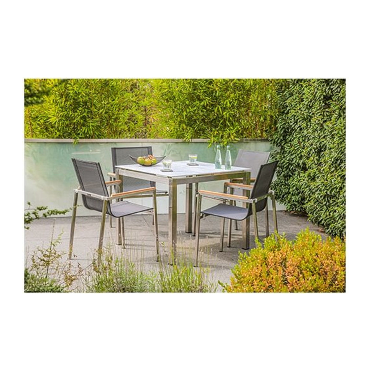 Greemotion Gartenmöbel-Set Sydney 3, 5-teilig, Edelstahl und Teakholz mit Textilene-Stoff, Grau, Modern - Bild 1
