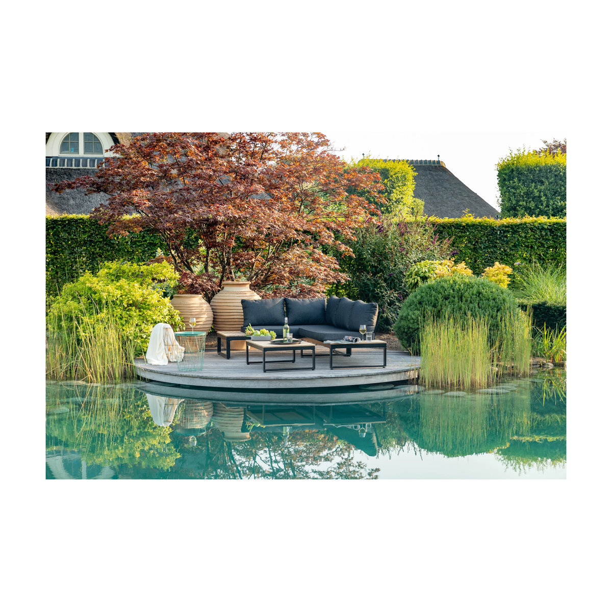 Greemotion Lounge-Set Rio aus Aluminium in Anthrazit und Grau mit Teak-Elementen - Bild 1