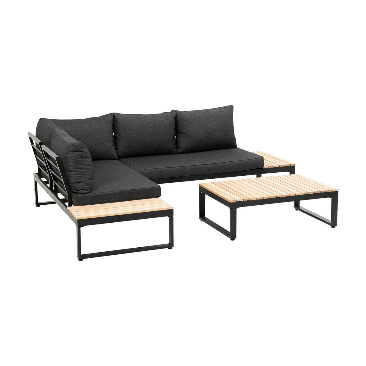 Greemotion Lounge-Set Rio aus Aluminium in Anthrazit und Grau mit Teak-Elementen - Bild 3