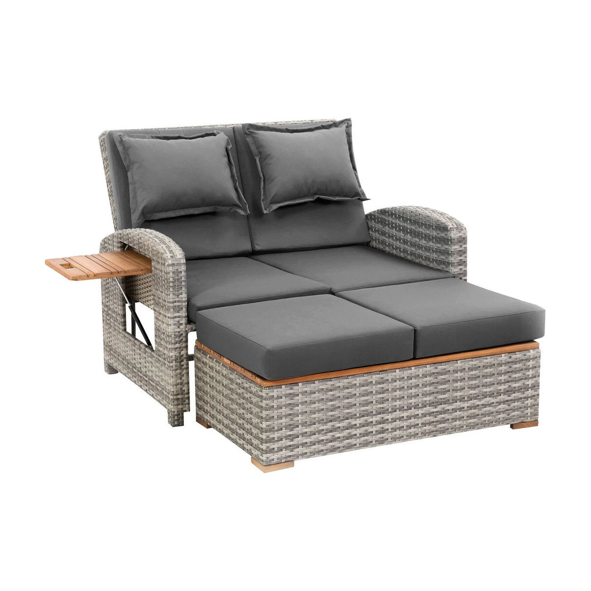 Greemotion Loungesofa Bahia Tobago Multifunktionssofa aus Polyrattan in Grau und Natur mit Teak-Optik - Bild 3