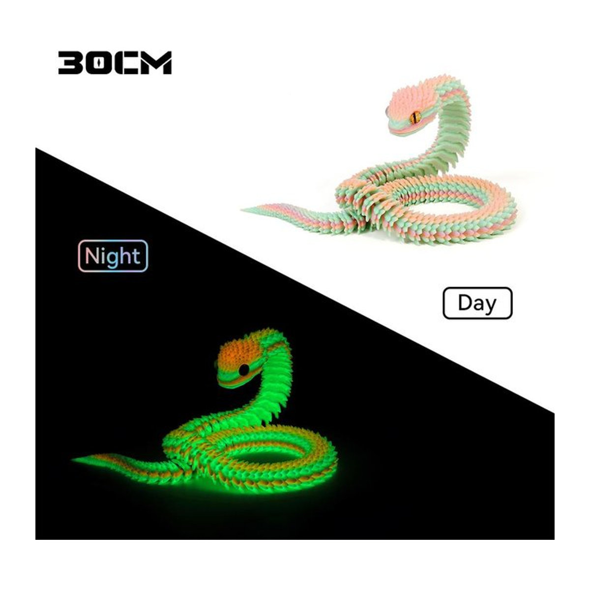 GreenYard Leuchtende 3D-gedruckte Kobra-Schlange als Deko-Figur in mehrfarbigem Daytime Rainbow Effekt, 30 cm - Bild 1
