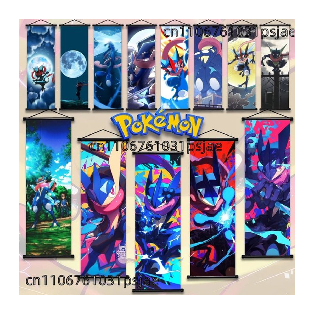 Greninja Pokémon Wandkunst Scroll von TAKARA TOMY, mehrfarbig, rechteckig und rahmenlos für die Wandmontage - Bild 1