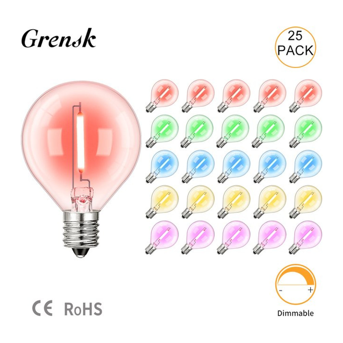 Grensk G40 LED Ersatzbirne mit E12 Sockel, 1 W, Mehrfarbig RGB Globus-Lampe für Dekoration - Bild 1