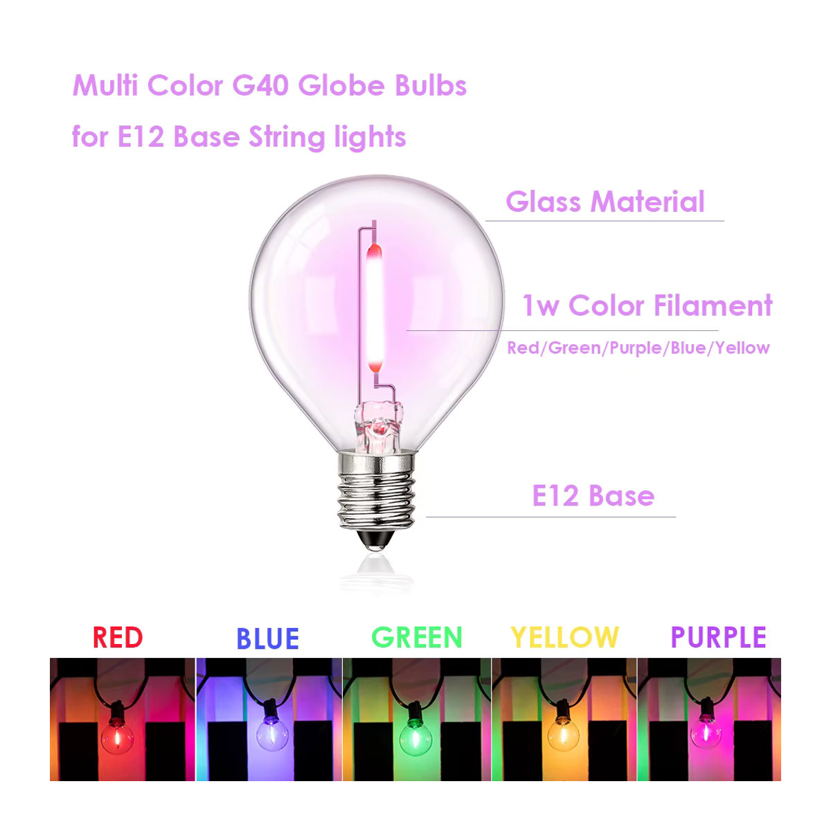 Grensk G40 LED Ersatzbirne mit E12 Sockel, 1 W, Mehrfarbig RGB Globus-Lampe für Dekoration - Bild 3