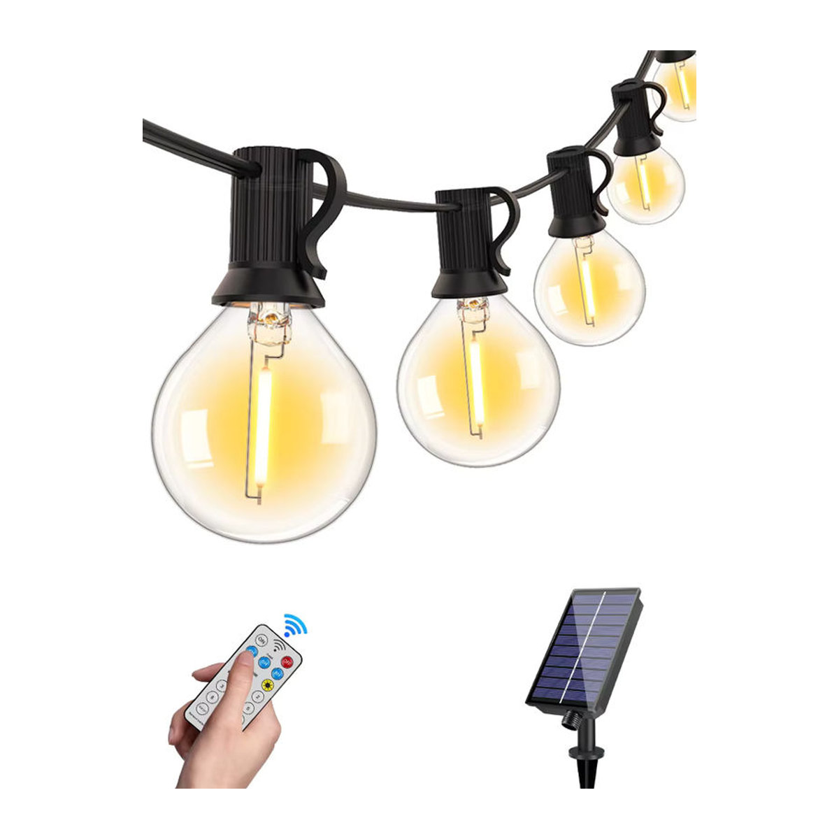 Grensk G40 LED Solar-Gartenleuchte im Retro-Design mit Fernbedienung und 8 Blinkmodi, Schwarz - Bild 4