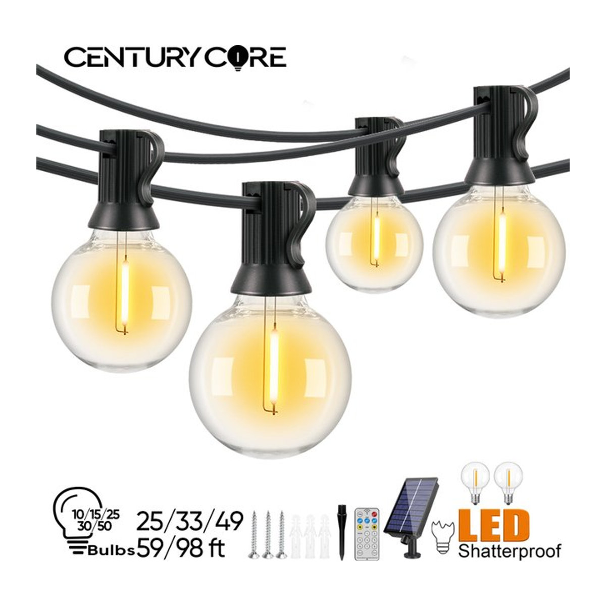 Grensk G40 Solar Lichterkette für den Außenbereich, wasserdichte LED-Lichterkette in Schwarz mit Fernbedienung und USB-Ladefunktion - Bild 1