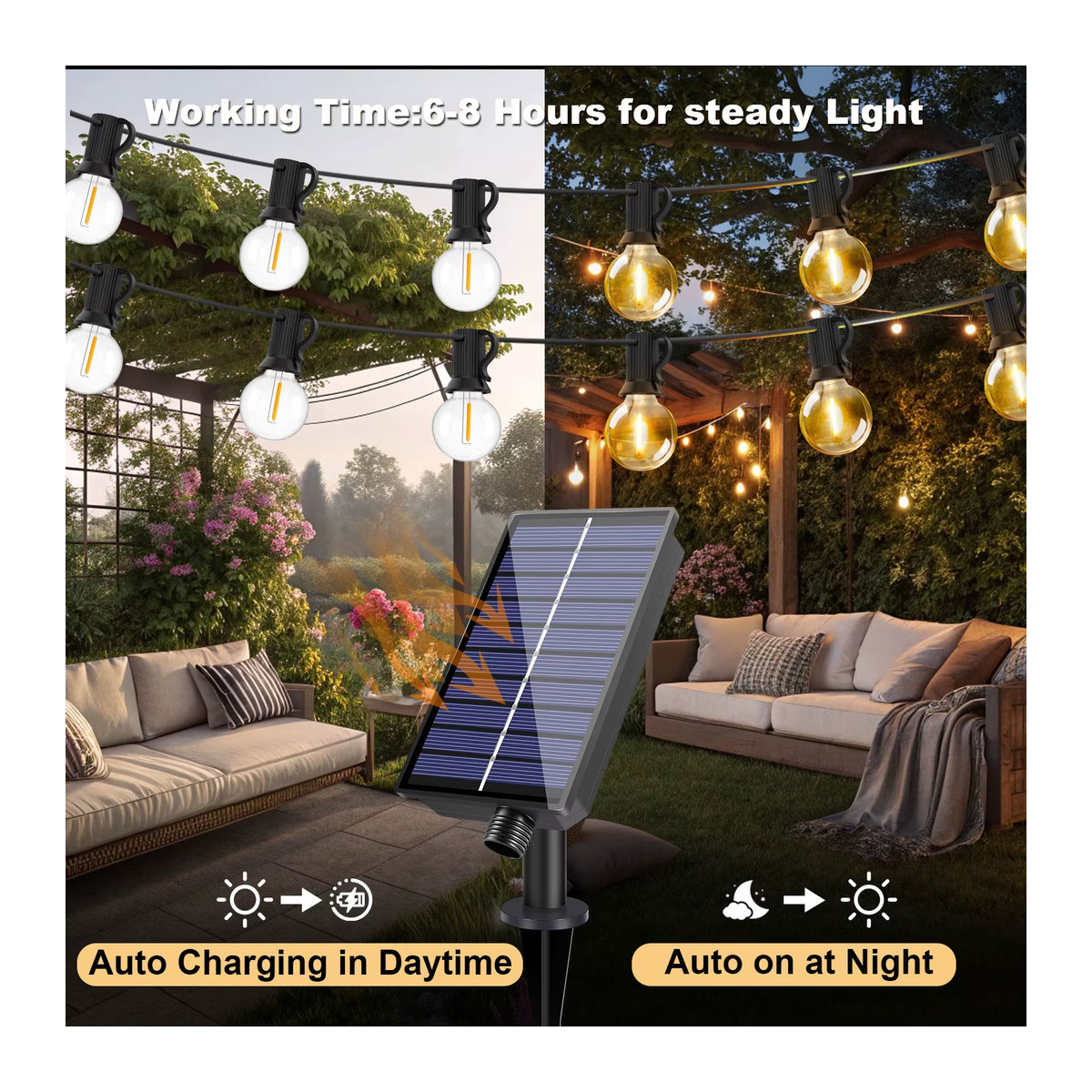 Grensk G40 Solar Lichterkette für den Außenbereich, wasserdichte LED-Lichterkette in Schwarz mit Fernbedienung und USB-Ladefunktion - Bild 3