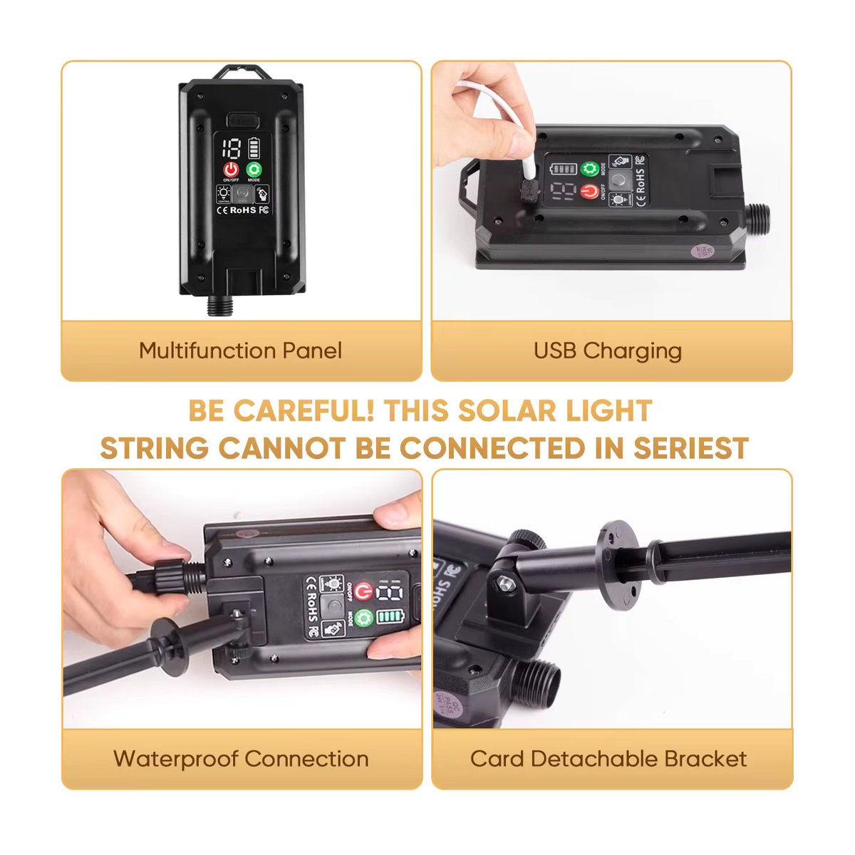 Grensk G40 Solar Lichterkette für den Außenbereich, wasserdichte LED-Lichterkette in Schwarz mit Fernbedienung und USB-Ladefunktion - Bild 5