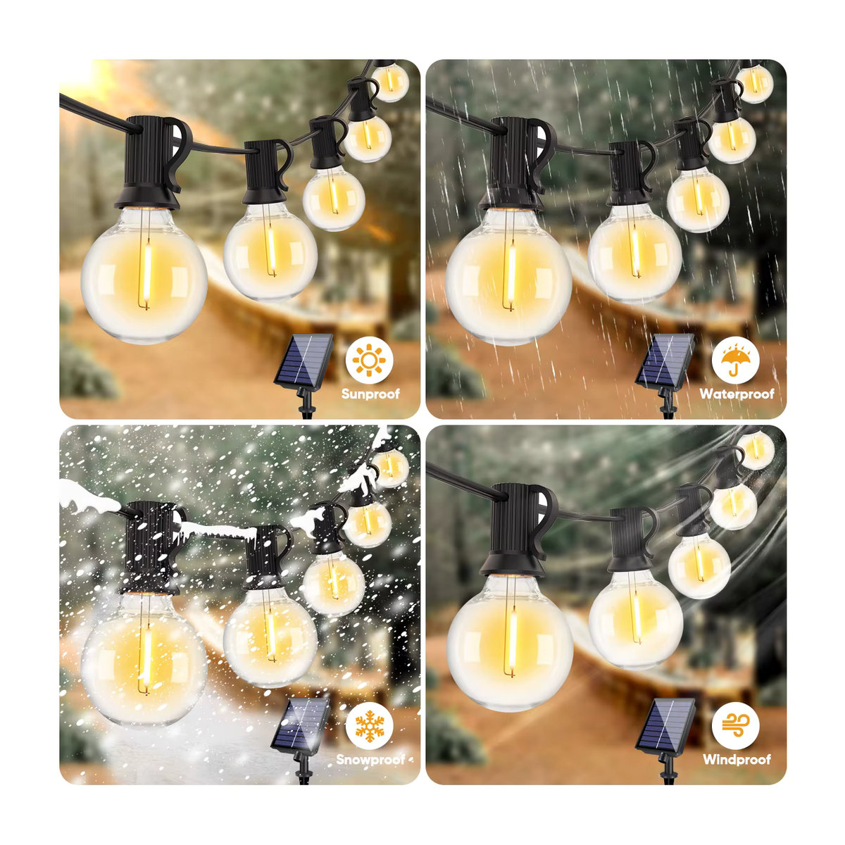 Grensk G40 Solar Lichterkette für den Außenbereich, wasserdichte LED-Lichterkette in Schwarz mit Fernbedienung und USB-Ladefunktion - Bild 6