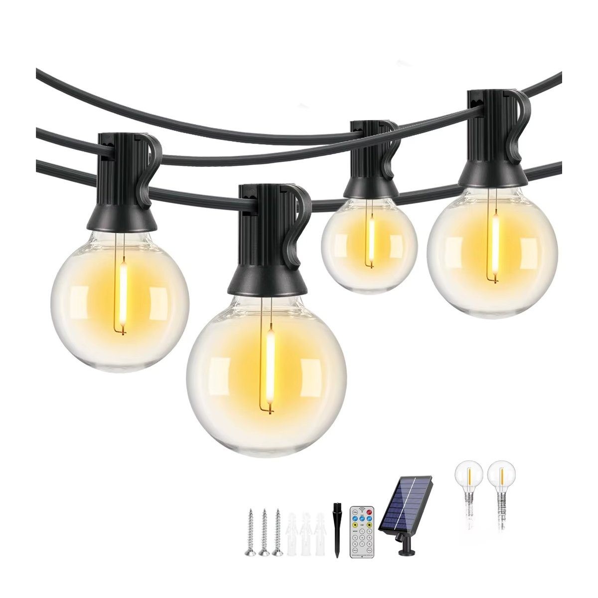 Grensk G40 Solar Lichterkette für den Außenbereich, wasserdichte LED-Lichterkette in Schwarz mit Fernbedienung und USB-Ladefunktion - Bild 7