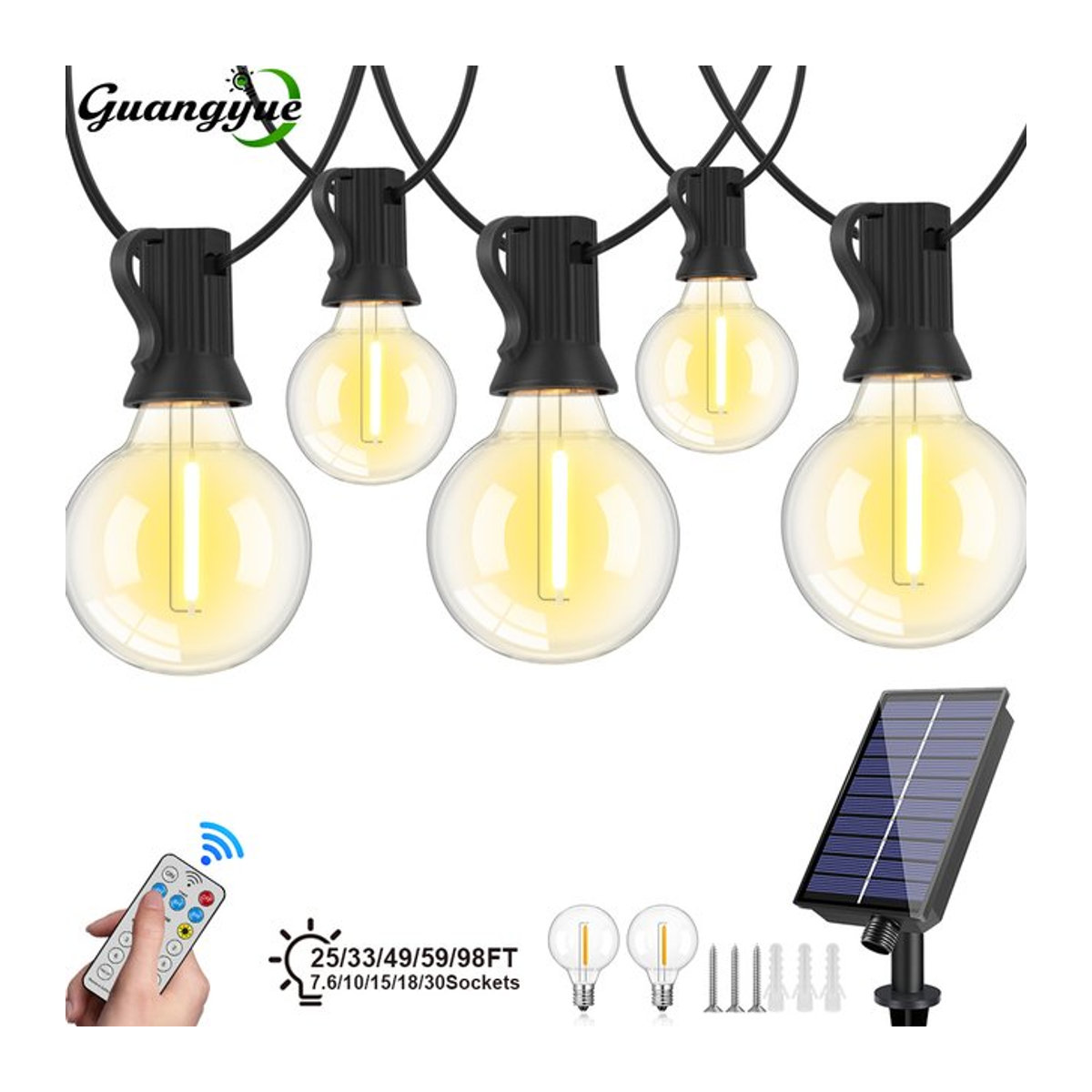 Grensk G40 Solar-Lichterkette mit weißen LED-Glaskugeln im Retro-Design für den Außenbereich - Bild 1
