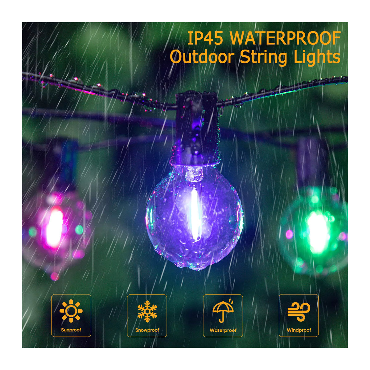 Grensk Garten-Lichterkette mit bunten G40 Glas-Glühbirnen, wasserdichte Außenleuchten mit E12-Sockel und 1 W Leistung - Bild 4