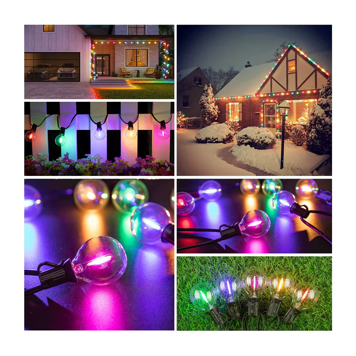 Grensk Garten-Lichterkette mit bunten G40 Glas-Glühbirnen, wasserdichte Außenleuchten mit E12-Sockel und 1 W Leistung - Bild 5