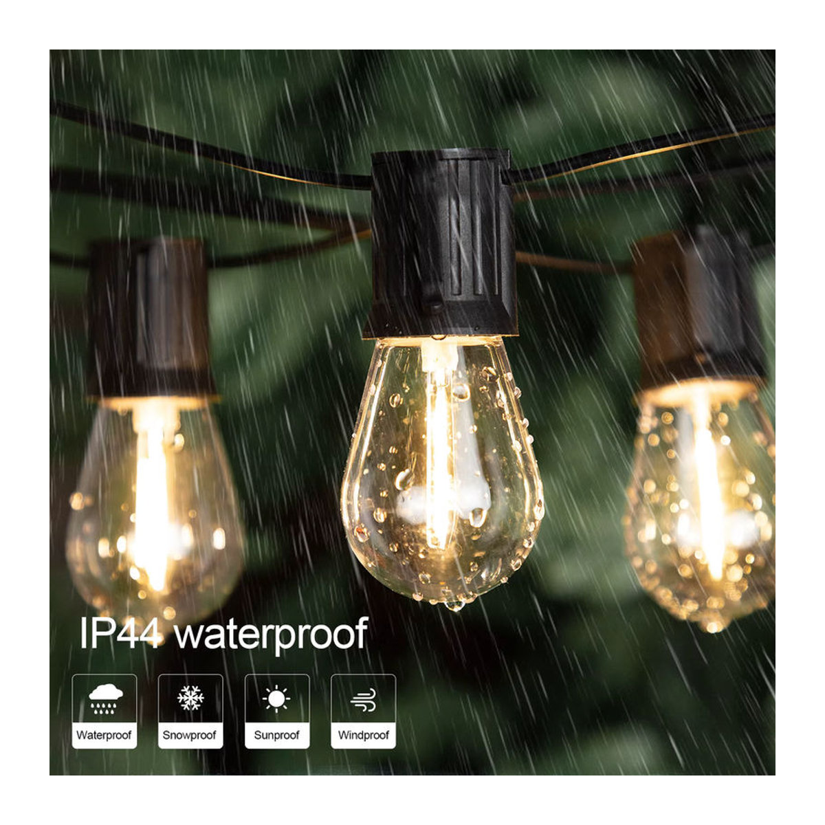 Grensk Industrial LED-Lichterkette aus Kunststoff in Schwarz mit E27 Fassung, wasserdichte Außenleuchte für Dekorationen - Bild 3