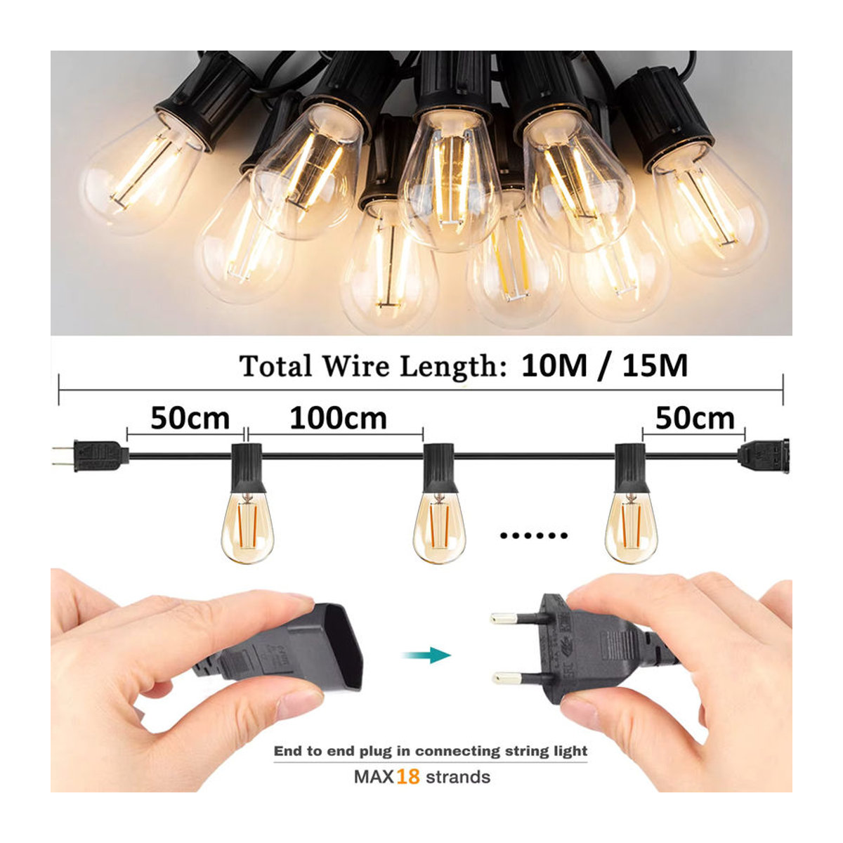 Grensk Industrial LED-Lichterkette aus Kunststoff in Schwarz mit E27 Fassung, wasserdichte Außenleuchte für Dekorationen - Bild 6