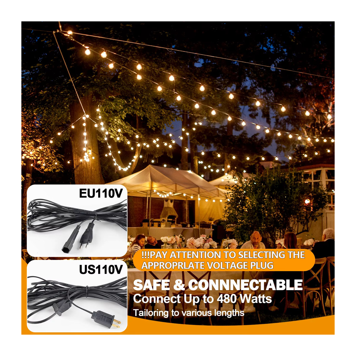 Grensk LED G40 Lichterkette in Schwarz mit E12 Fassung, bruchsichere und wasserdichte Retro-Dekoration für deinen Garten - Bild 5