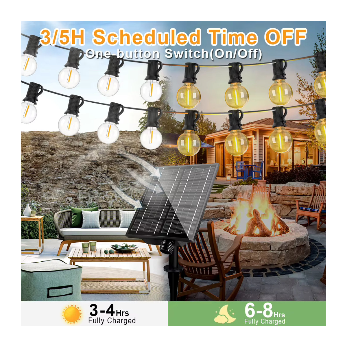 Grensk LED Solar Lichterkette mit G40 Retro Glühbirnen in Schwarz, wasserdicht für Garten und Terrasse - Bild 3
