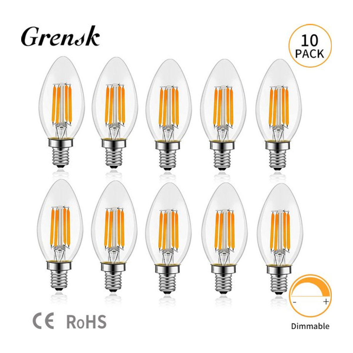 Grensk Retro LED Kerzenlampe E14 Dimmbare Edison Glühbirne für Kandelaber und Kronleuchter - Bild 1