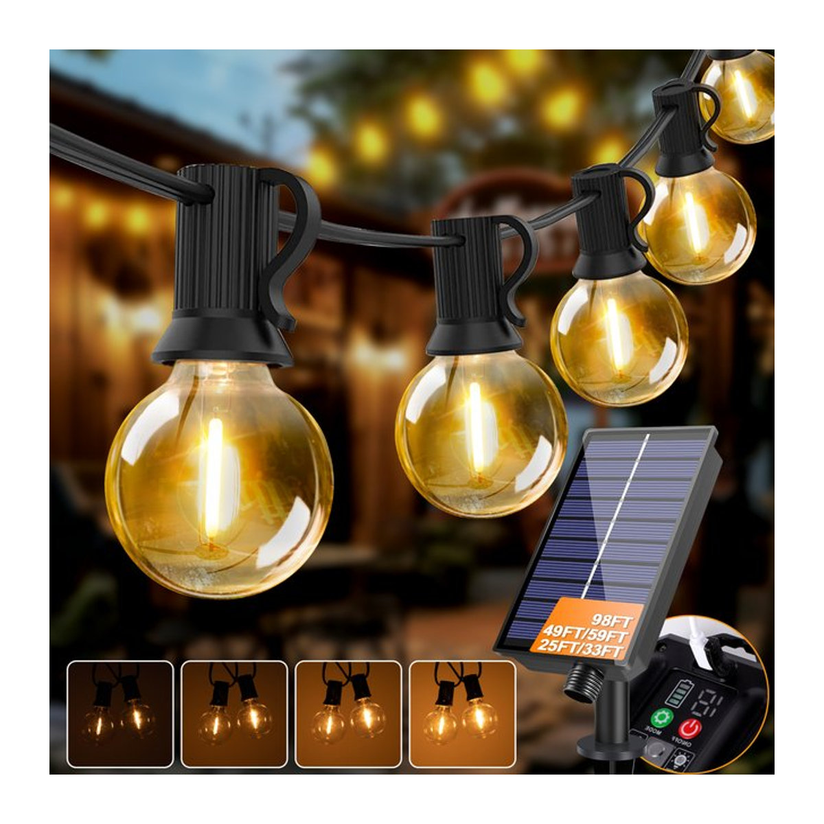 Grensk Solar LED G40 Globe Lichterkette Weiß Wasserdicht und Bruchsicher für die Außenbereich Dekoration - Bild 1