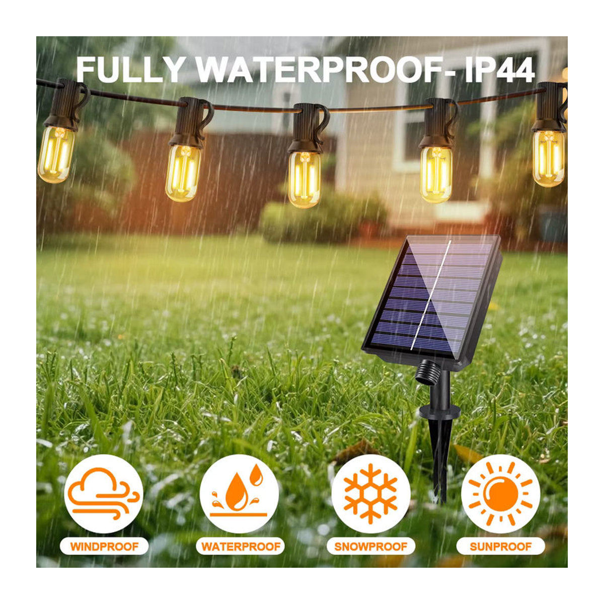 Grensk Solar-Lichterkette für den Außenbereich mit LED T22-Glühbirnen, wasserdichte Solarleuchte in Schwarz für Garten, Terrasse und Bistro - Bild 3