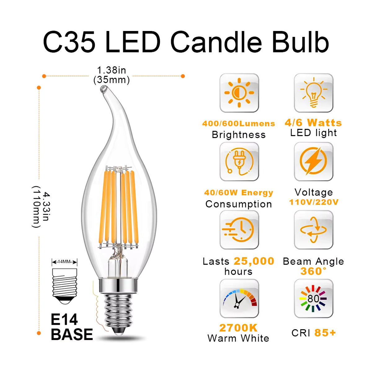 Grensk Vintage C35 LED Retro Glühbirne E14 Warmweiß dimmbar - Bild 2