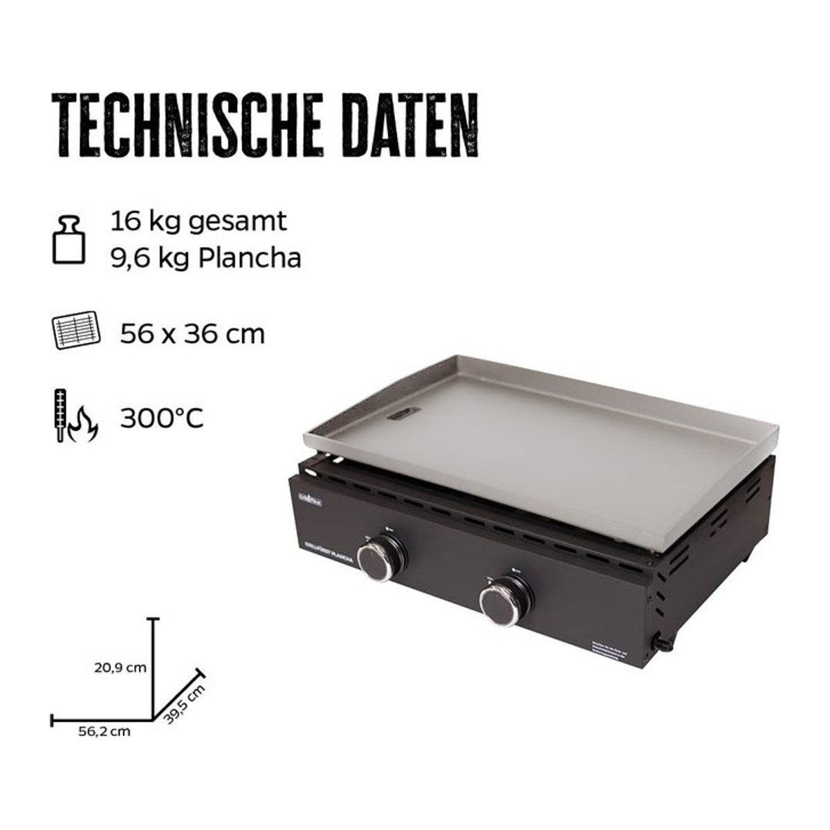 Grillfürst Gas-Plancha-Grill mit 2 Brennern aus Edelstahl in Schwarz - Bild 1
