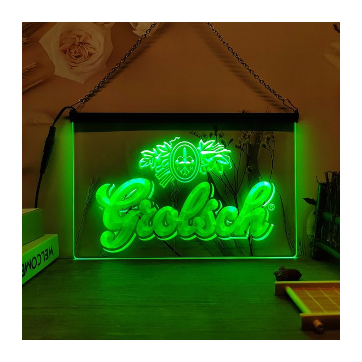 Grolsch LED Neon Schild Retro Wanddeko in Rosa und Grün - Bild 1