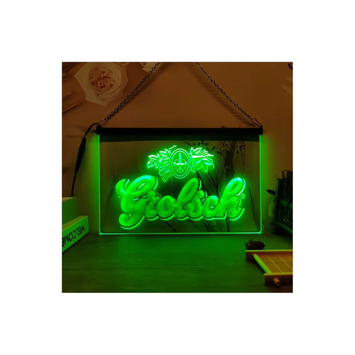 Grolsch LED Neon Schild Retro Wanddeko in Rosa und Grün - Bild 2